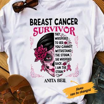Personalized Skull Girl Breast Cancer T Shirt - Thegiftio UK