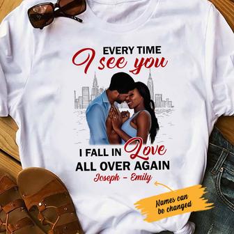 Personalized I Fall In Love Again BWA Couple T Shirt - Thegiftio UK