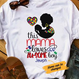 Personalized Autism Mom BWA Loves Her Ausome Boy T Shirt - Thegiftio UK