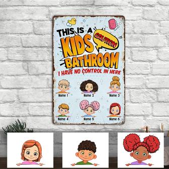 Personalized Kids Bathroom Caution Metal Sign - Thegiftio UK