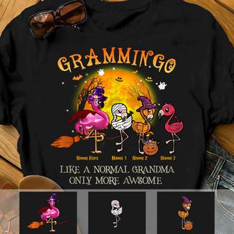 Personalized Grandma Flamingo Fall Halloween T Shirt - Thegiftio UK