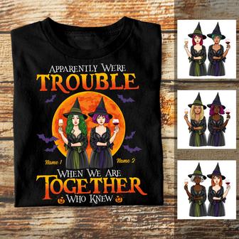 Personalized Fall Halloween Friends Sisters Trouble T Shirt - Thegiftio UK
