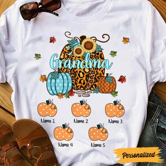 Personalized Mom Grandma Fall Halloween Pumpkins T Shirt - Thegiftio UK