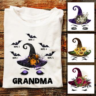 Personalized Fall Grandma Halloween Witch Face T Shirt - Thegiftio UK