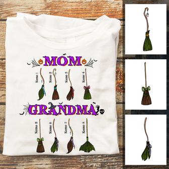 Personalized Fall Halloween Witch Broom Mom Grandma T Shirt - Thegiftio UK