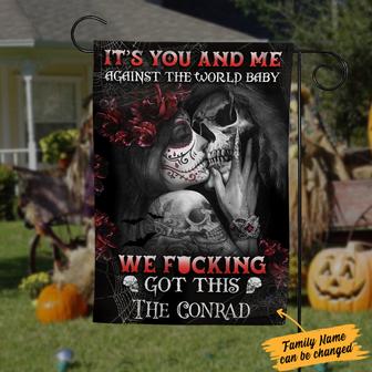 Personalized Halloween Skull Flag for Couples - Thegiftio UK