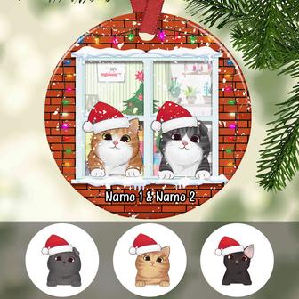 Personalized Christmas Gift For Cat Lovers, Meowy Christmas Cat At Window Circle Ornament - Thegiftio UK