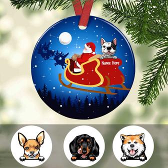 Personalized Dog Christmas Santa Sleigh Circle Ornament - Thegiftio UK