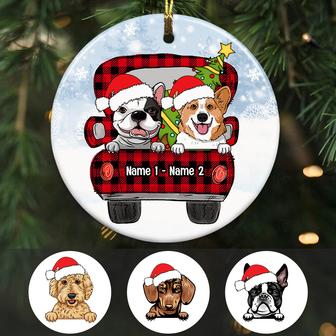 Personalized Dog Red Truck Christmas Pattern Circle Ornament - Thegiftio UK