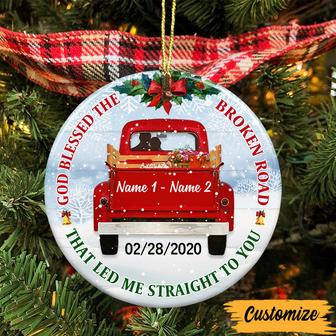 Personalized Love Couple Red Truck Christmas Circle Ornament - Thegiftio UK