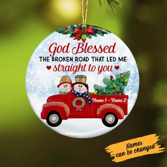 Personalized Couple Red Truck Christmas Circle Ornament - Thegiftio UK