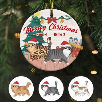 Personalized Cat Meowy Christmas Circle Ornament - Thegiftio UK