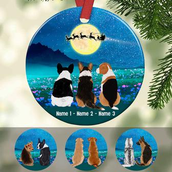 Personalized Dog Watching Santa Circle Ornament - Thegiftio