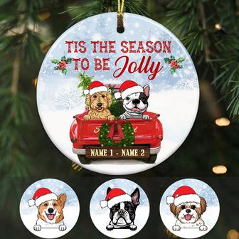 Personalized Dog Red Truck Jolly Christmas Circle Ornament - Thegiftio