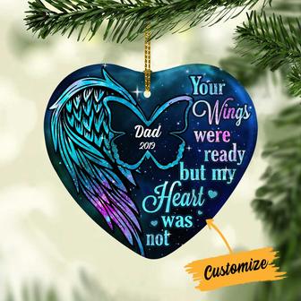 Personalized Remembrance Gift, Parents Memorial,Your Wings Were Ready Mom Dad Christmas Heart Ornament - Thegiftio UK