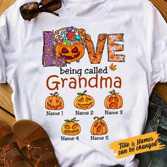 Personalized Mom Grandma Pumpkins Fall Halloween T Shirt - Thegiftio UK