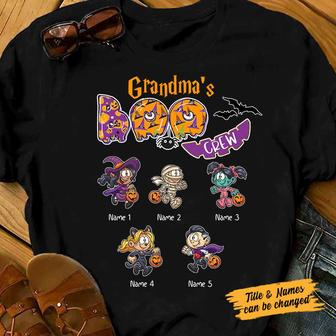 Personalized Fall Halloween Mom Grandma Boo Crew T Shirt - Thegiftio UK