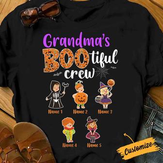 Personalized Grandma's Bootiful Crew Fall Halloween T Shirt - Thegiftio UK