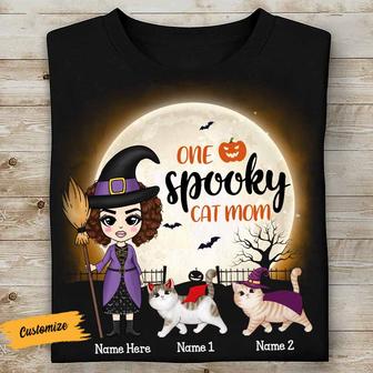 Personalized Witch Halloween Cat Mom T Shirt - Thegiftio UK