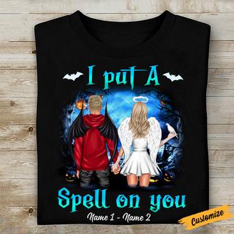 Personalized Put A Spell On You Fall Halloween Couple T Shirt - Thegiftio UK
