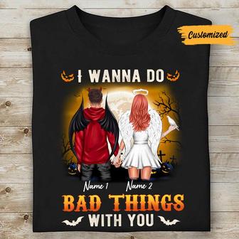 Personalized With You Fall Halloween Couple T Shirt - Thegiftio UK