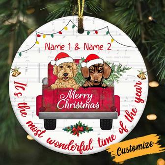 Personalized Dog Red Truck Christmas Circle Ornament - Thegiftio UK