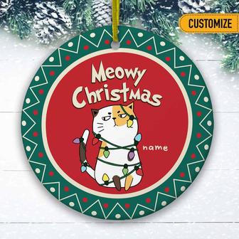 Personalized Christmas Cat Meowy And Bright Circle Ornament - Thegiftio UK