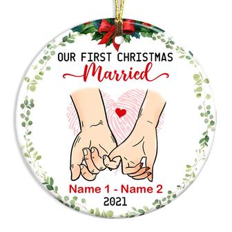 Personalized Couple Christmas Husband Wife Engaged Married Circle Ornament - Thegiftio