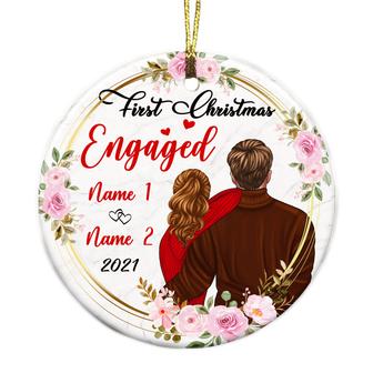 Personalized First Christmas Engaged, Engagement Announcement, Christmas Couple Circle Ornament - Thegiftio