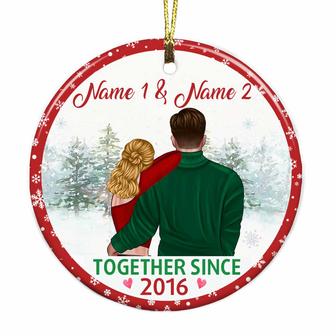 Personalized Xmas Gift For Couple, Custom Couple Appearance Ornament, Couple Christmas Together Since Circle Ornament - Thegiftio UK