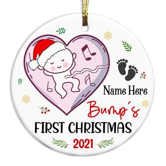 Personalized Happy Our 1st Christmas Mug, Gift from the Bump, Baby To Mommy, First Christmas, Baby Bump Christmas Mom Circle Ornament - Thegiftio UK