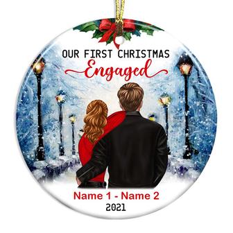 Personalized Our First Christmas Engaged Ornament, 1st Christmas Married Christmas Bauble, Couple Husband Wife Engaged Married Circle Ornament - Thegiftio UK