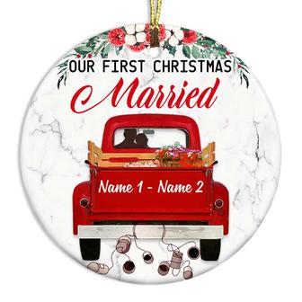 Personalized Couple Christmas Husband Wife Engaged Married Circle Ornament - Thegiftio
