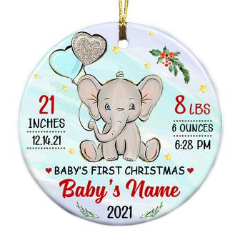 Personalized Baby Keepsake Ornament, New Baby Ornament, 1st Christmas Gift, New Baby Gift, Elephant Baby First Christmas Circle Ornament - Thegiftio UK