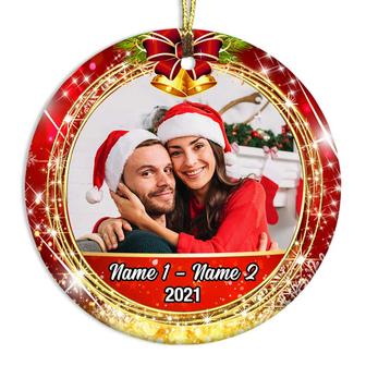 Personalized Couple Husband Wife Photo Christmas Circle Ornament - Thegiftio UK