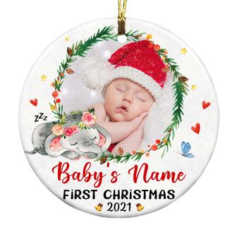 Personalized Baby Elephant First Christmas Circle Ornament NB161 95O57 - Thegiftio UK