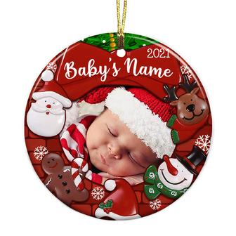 Personalized Baby First Christmas Photo Circle Ornament - Thegiftio UK