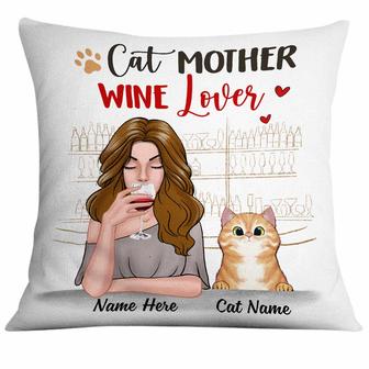 Personalized Cat Mother Wine Lover Pillow - Thegiftio UK