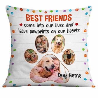 Personalized Dog Memo Photo Pawprints On Our Hearts Pillow - Thegiftio