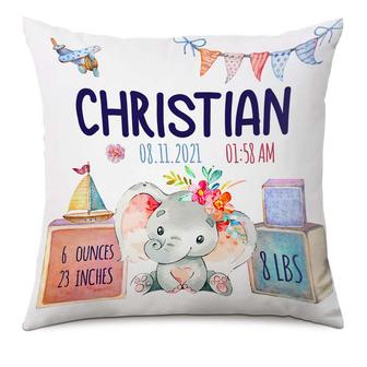 Personalized Elephant Baby Birth Announcement Pillow - Thegiftio