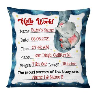 Personalized Baby Birth Announcement Elephant Pillow - Thegiftio