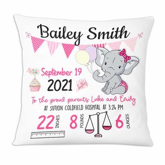 Personalized Elephant Baby Birth Announcement Pillow - Thegiftio