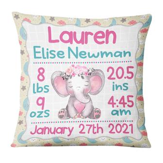 Personalized Elephant Baby Birth Announcement Pillow - Thegiftio