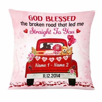 Personalized Valentine Couple Red Truck Pillow - Thegiftio