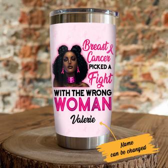 Personalized BWA Breast Cancer Picked A Fight Steel Tumbler - Thegiftio UK
