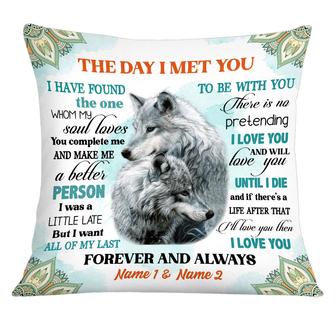 Personalized Christmas Gift For Her, Couple Love Wolf Husband Wife The Day I Met You Pillow - Thegiftio