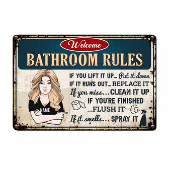 Personalized Bathroom Rules Metal Sign for Home - Thegiftio UK