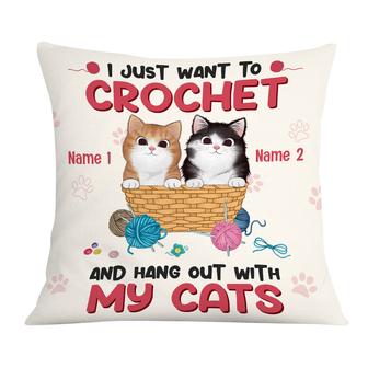 Personalized Love Crochet Cat Gifts, I Just Want To Crochet Pillow - Thegiftio UK