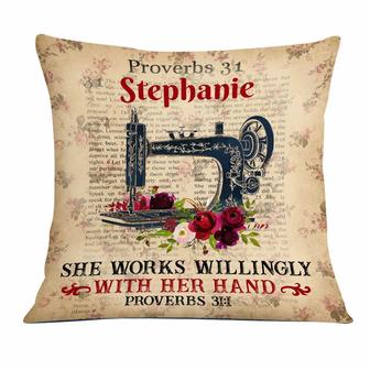 Personalized Love Quilting, Quilter Gift, Mom Quilt Gift, She Works Willingly With Her Hands Pillow - Thegiftio UK