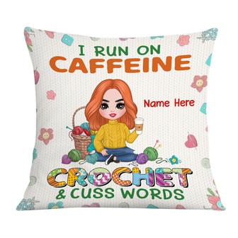 Personalized Crochet Lovers Gift, Coffee Lovers Gift, Christmas Gift, I Run On Caffeine Crochet Pillow - Thegiftio UK